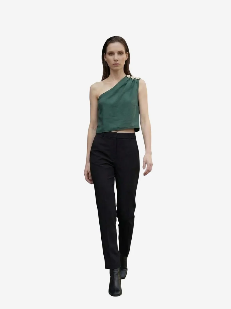 My Fashion Emerald Green MY FASHION Asymmetrical Collar Sleeveless Chiffon Top for Women | Best Price UAE