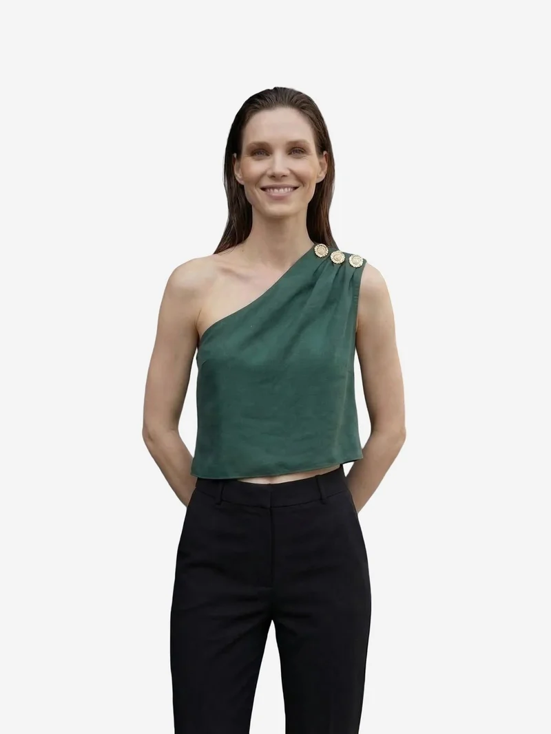ماي فاشن MY FASHION Asymmetrical Collar Sleeveless Chiffon Top
