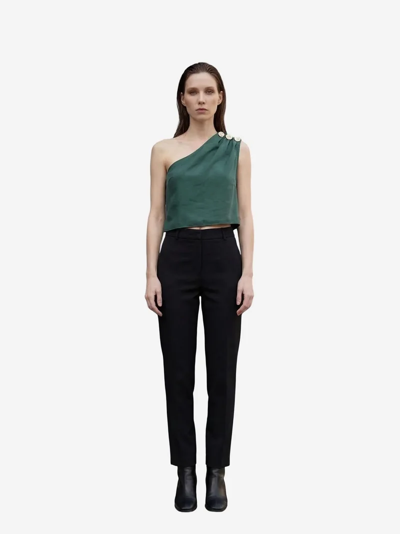 ماي فاشن MY FASHION Asymmetrical Collar Sleeveless Chiffon Top