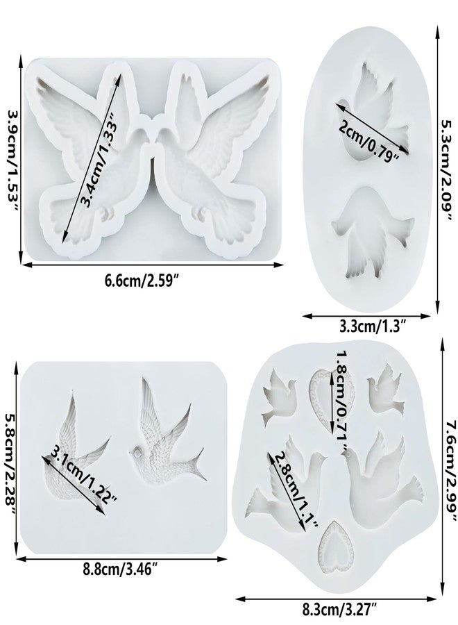 FCKEMLDS Dove Silicone Mold Pigeon Fondant Molds Communion Peace Dove Chocolate Molds For Baptism Cake Decoration Cupcake Topper Candy Polymer Clay Gum Paste Set of 4 - Image 2