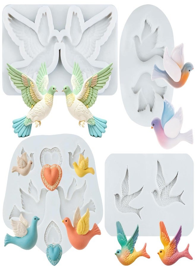 FCKEMLDS Dove Silicone Mold Pigeon Fondant Molds Communion Peace Dove Chocolate Molds For Baptism Cake Decoration Cupcake Topper Candy Polymer Clay Gum Paste Set of 4 - Image 1