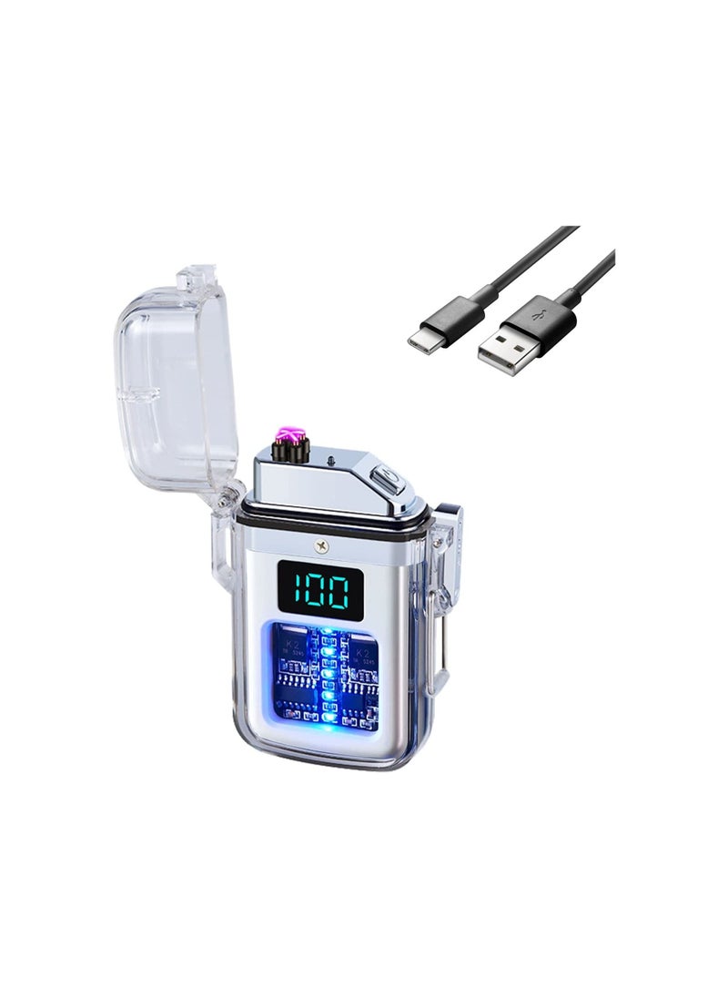 Generic Waterproof Electric Lighter With Type C Charging, Transparent Shell With Digital Display, Glowing Transparent Design, And Pulse Lighter Technology White  - Image 1
