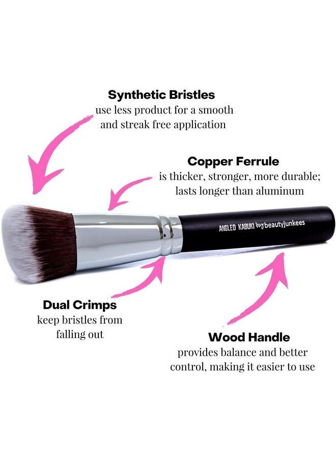 Beauty Junkees Angled Blush Brush For Makeup Large Dense Kabuki Blush Brush To Apply Liquid Cream Mineral Powder Blush Bronzer Contour Brush By Beauty Junkees  - Image 4