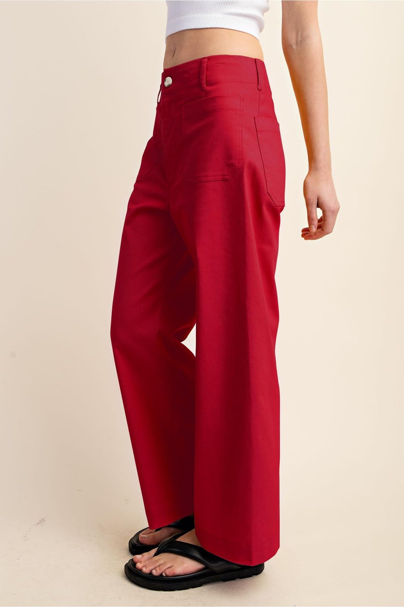 miduo Womens Summer Spring Fashion 2026 Capris Pants Button High Waisted Crop Wide Leg Straight Leg Pants Trousers with Pockets Red 30 - Image 4
