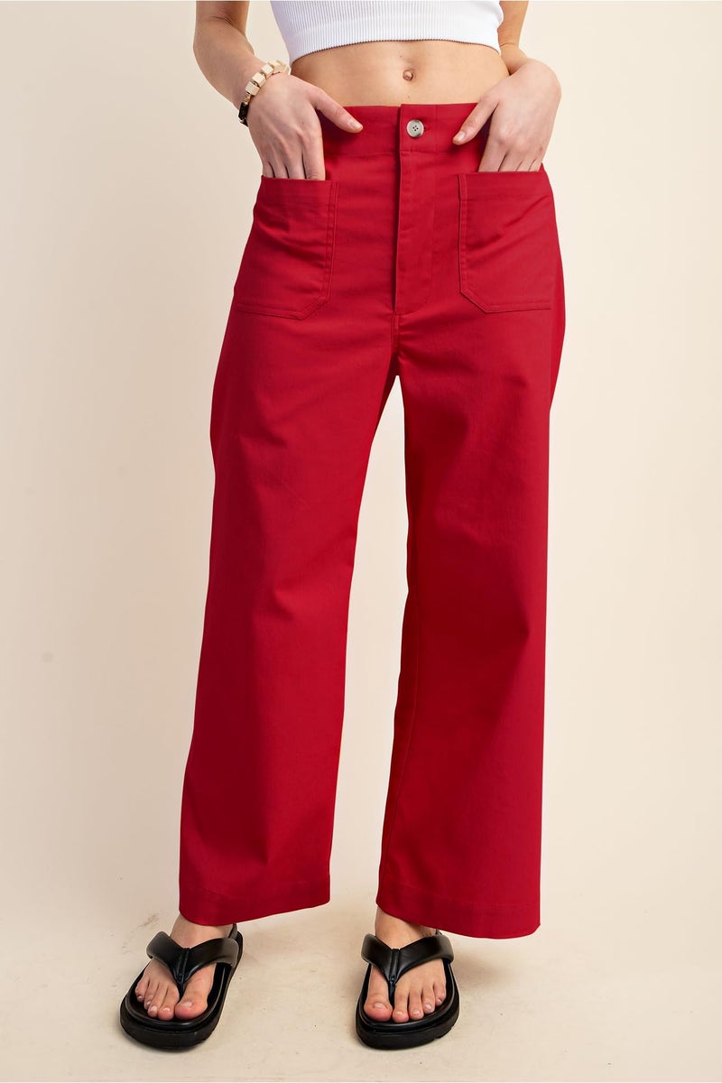 miduo Womens Summer Spring Fashion 2026 Capris Pants Button High Waisted Crop Wide Leg Straight Leg Pants Trousers with Pockets Red 30 - Image 3