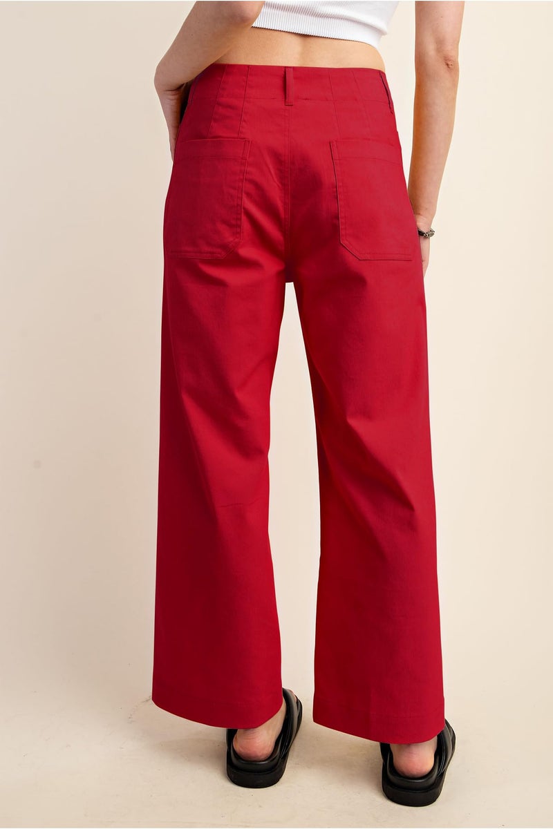 miduo Womens Summer Spring Fashion 2026 Capris Pants Button High Waisted Crop Wide Leg Straight Leg Pants Trousers with Pockets Red 30 - Image 5