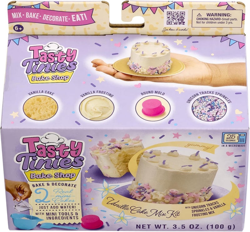 Goliath Tasty Tinies Bake Shop Vanilla Cake Mix Kit with Unicorn Tracks Sprinkles  Vanilla Frosting Mix  Bake  Decorate 2 Real Mini Cakes  Includes Mini Tools  Ingredients  Ages 6 - Image 1