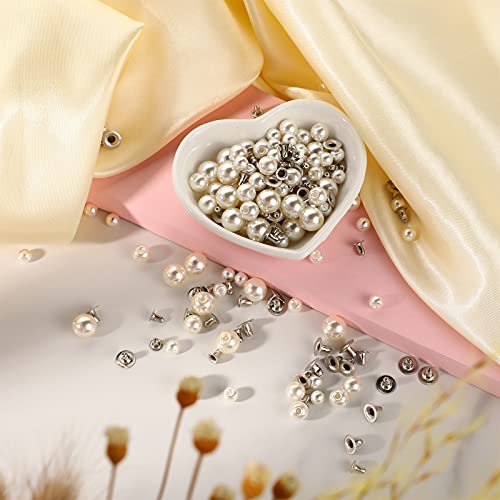 Mtlee 400 Pearls for Clothing Decoration Mix Size Include 200 Rivets for Fabric and 200 Faux Pearls Jean Decor Leather Hat Shoe Clothes Bag Skirt Bridal Veil DIY Accessories, Tool Fix(6mm, 8mm, 10mm) - Image 5