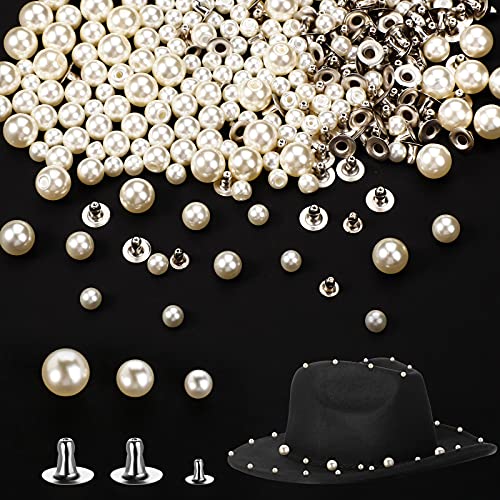 Mtlee 400 Pearls for Clothing Decoration Mix Size Include 200 Rivets for Fabric and 200 Faux Pearls Jean Decor Leather Hat Shoe Clothes Bag Skirt Bridal Veil DIY Accessories, Tool Fix(6mm, 8mm, 10mm) - Image 1