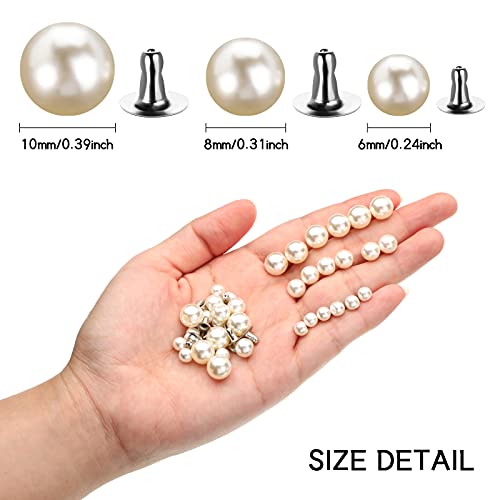 Mtlee 400 Pearls for Clothing Decoration Mix Size Include 200 Rivets for Fabric and 200 Faux Pearls Jean Decor Leather Hat Shoe Clothes Bag Skirt Bridal Veil DIY Accessories, Tool Fix(6mm, 8mm, 10mm) - Image 2