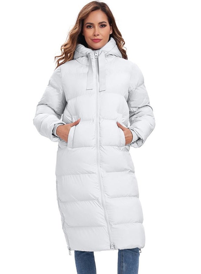 HOTIAN Women's Long Quilted Coat Maxi Length Thickened Puffer Down Jacket Padded Winter Warm Outerwear, White, XXL - Image 3