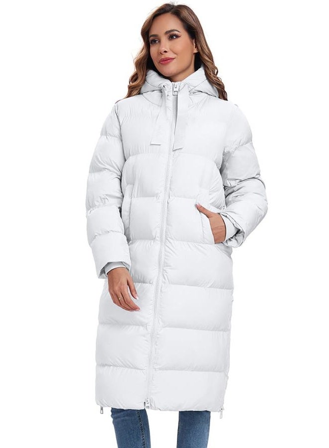 HOTIAN Women's Long Quilted Coat Maxi Length Thickened Puffer Down Jacket Padded Winter Warm Outerwear, White, XXL - Image 2