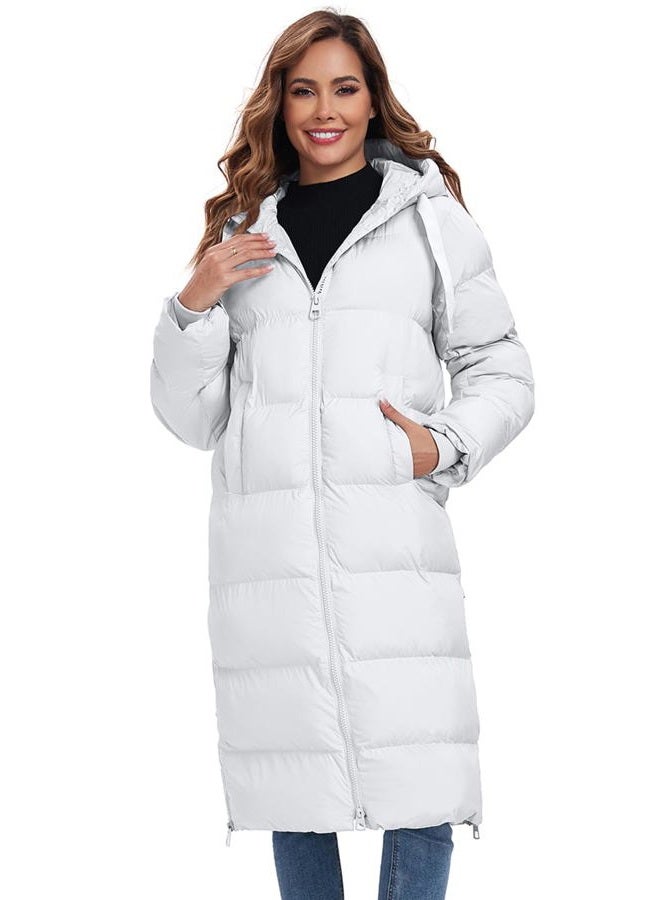 HOTIAN Women's Long Quilted Coat Maxi Length Thickened Puffer Down Jacket Padded Winter Warm Outerwear, White, XXL - Image 5