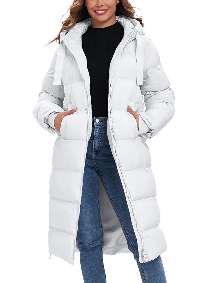 HOTIAN Women's Long Quilted Coat Maxi Length Thickened Puffer Down Jacket Padded Winter Warm Outerwear, White, XXL - Image 1