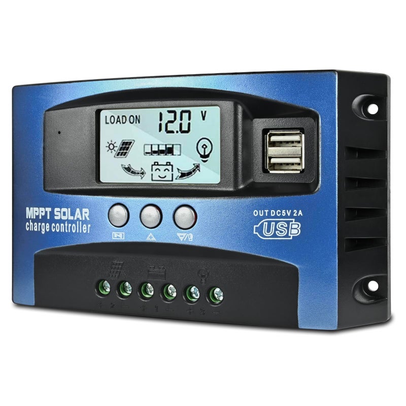 Depvko 60A MPPT Solar Charge Controller 12V 24V Solar Panel Battery Intelligent Regulator with Dual USB Port LCD Display and Timer Setting ONOff Hours
