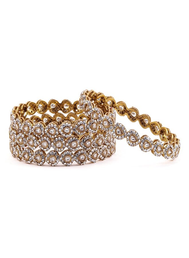 Rubans Set of 4 18K Mehandi Gold-Plated Kundan & Cubic Zirconia Studded Handcrafted Bangle - Image 1