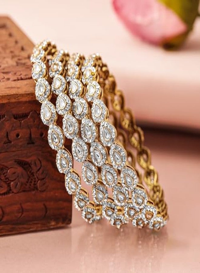 Rubans Set of 4 18K Mehandi Gold-Plated Kundan & Cubic Zirconia Studded Handcrafted Bangle - Image 4