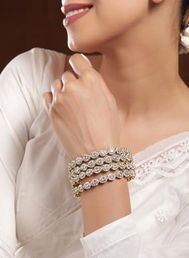 Rubans Set of 4 18K Mehandi Gold-Plated Kundan & Cubic Zirconia Studded Handcrafted Bangle - Image 3