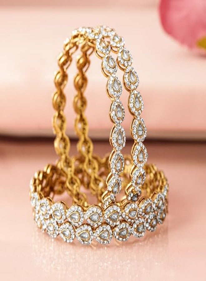 Rubans Set of 4 18K Mehandi Gold-Plated Kundan & Cubic Zirconia Studded Handcrafted Bangle - Image 5