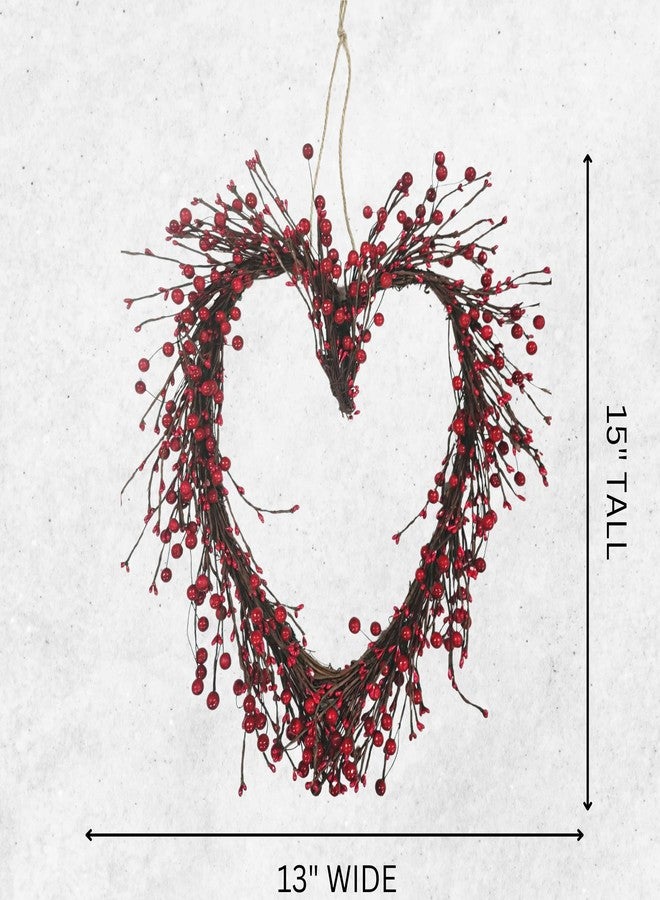 4E's Novelty Valentines Day Wreath - 15" Heart Grapevine Wreath with Red Berries for Valentines Day Indoor Outdoor Decorations - Image 3