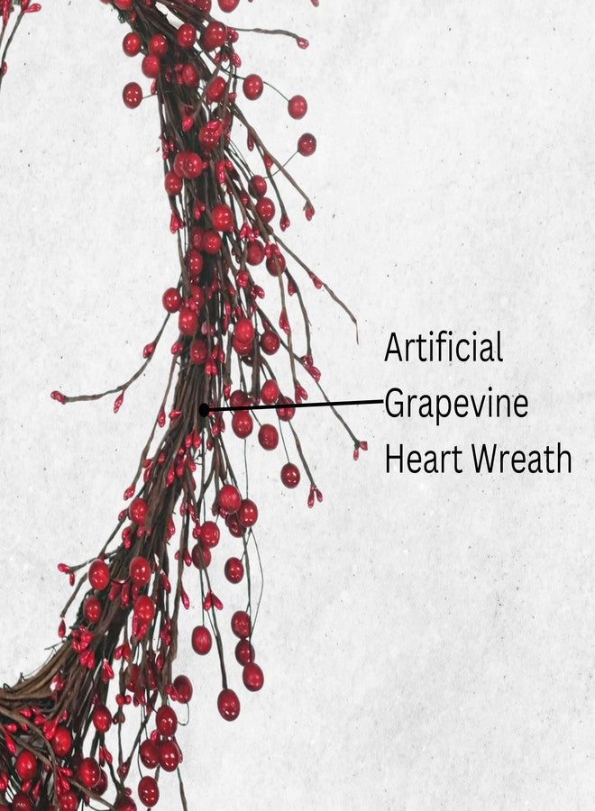 4E's Novelty Valentines Day Wreath - 15" Heart Grapevine Wreath with Red Berries for Valentines Day Indoor Outdoor Decorations - Image 5