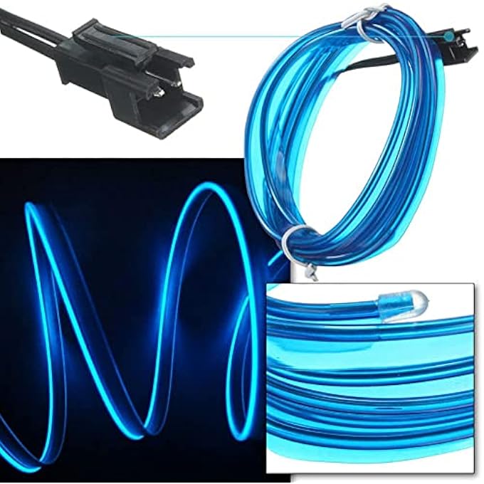 ميكينج تك شريط إضاءة ليد داخلي للسيارة من El Wire مزود بمنفذ USB وإضاءة نيون باردة محيطة مع حافة خياطة 6 مم ومجموعة إضاءة محيطة لتزيين الجزء الداخلي للسيارة وديكورات الحدائق 5 أمتار و164 قدمًا باللون الأزرق الفاتح - Image 2