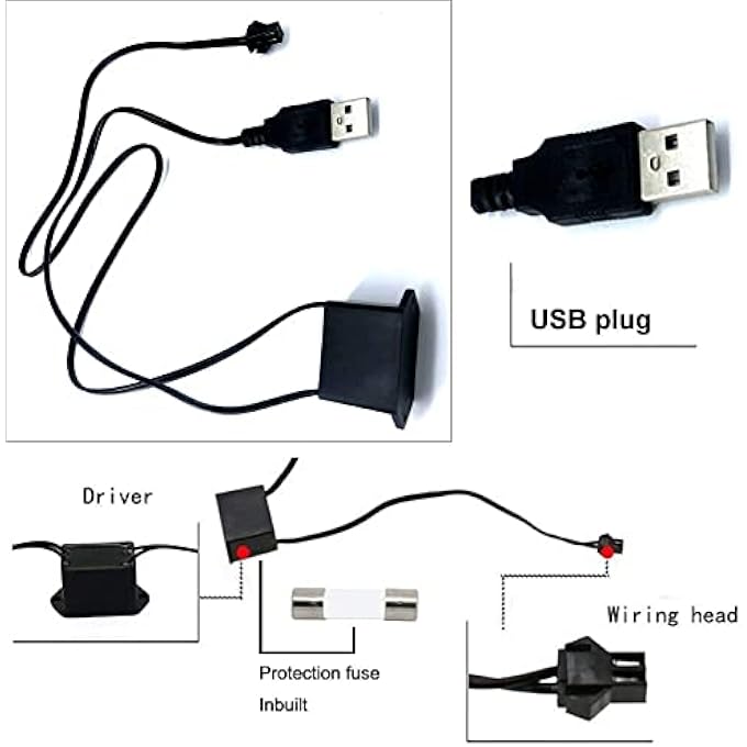 ميكينج تك شريط إضاءة ليد داخلي للسيارة من El Wire مزود بمنفذ USB وإضاءة نيون باردة محيطة مع حافة خياطة 6 مم ومجموعة إضاءة محيطة لتزيين الجزء الداخلي للسيارة وديكورات الحدائق 5 أمتار و164 قدمًا باللون الأزرق الفاتح - Image 4