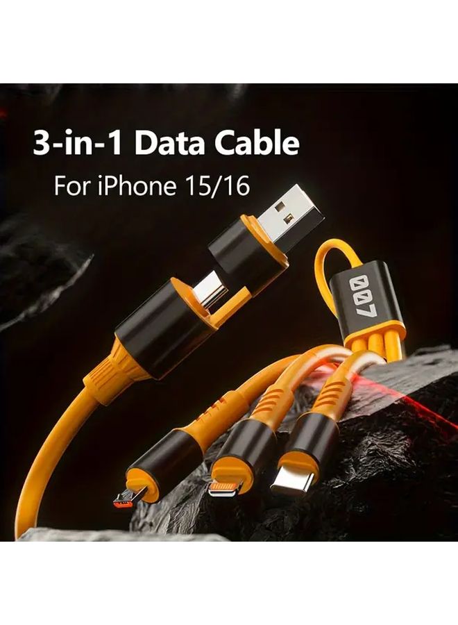 الكابل الأصفر ثلاثي الوظائف من نوع USB-C للشحن السريع بقدرة 10-20 واط للاستخدام مع أجهزة متعددة - Image 3