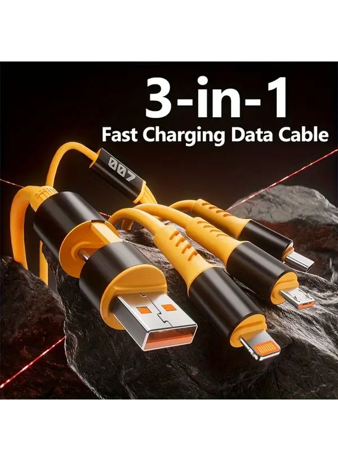 الكابل الأصفر ثلاثي الوظائف من نوع USB-C للشحن السريع بقدرة 10-20 واط للاستخدام مع أجهزة متعددة - Image 1