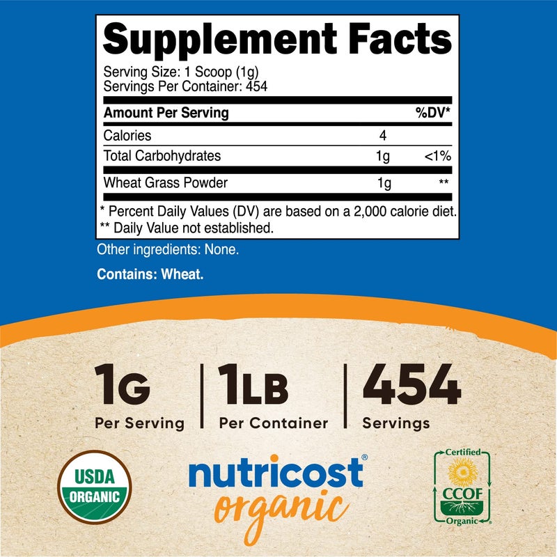 Nutricost Organic Wheatgrass Powder 1 LB - Non-GMO Superfood - Image 2