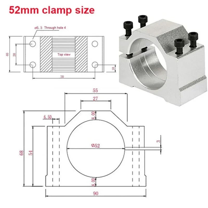 52mm Aluminum Spindle Clamp Motor Bracket Mount For CNC Router Engraving Machine - Image 5