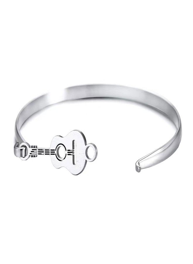 KunBead Musical Note Silver Guitar Stainless Steel Bangle Cuff Bracelets Birthday Jewelry Gifts for Mom Daughter Sister Auntie Grandma Granddaughter Bestfriends Wife - Image 2