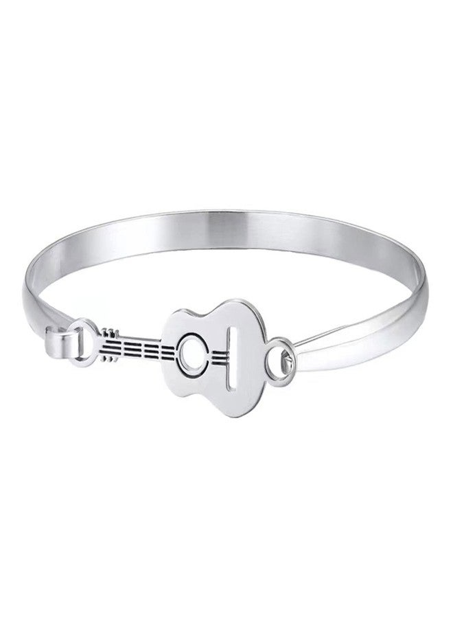 KunBead Musical Note Silver Guitar Stainless Steel Bangle Cuff Bracelets Birthday Jewelry Gifts for Mom Daughter Sister Auntie Grandma Granddaughter Bestfriends Wife - Image 1