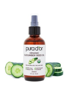 Pura d'or 4 Oz Organic Cucumber Seed Oil100% Pure Usda Certified Premium Grade All Natural Moisturizer Cold Pressed Unrefined Hexanefree Base Carrier Oil For Diy Skin Care For Men & Women  - Image 1