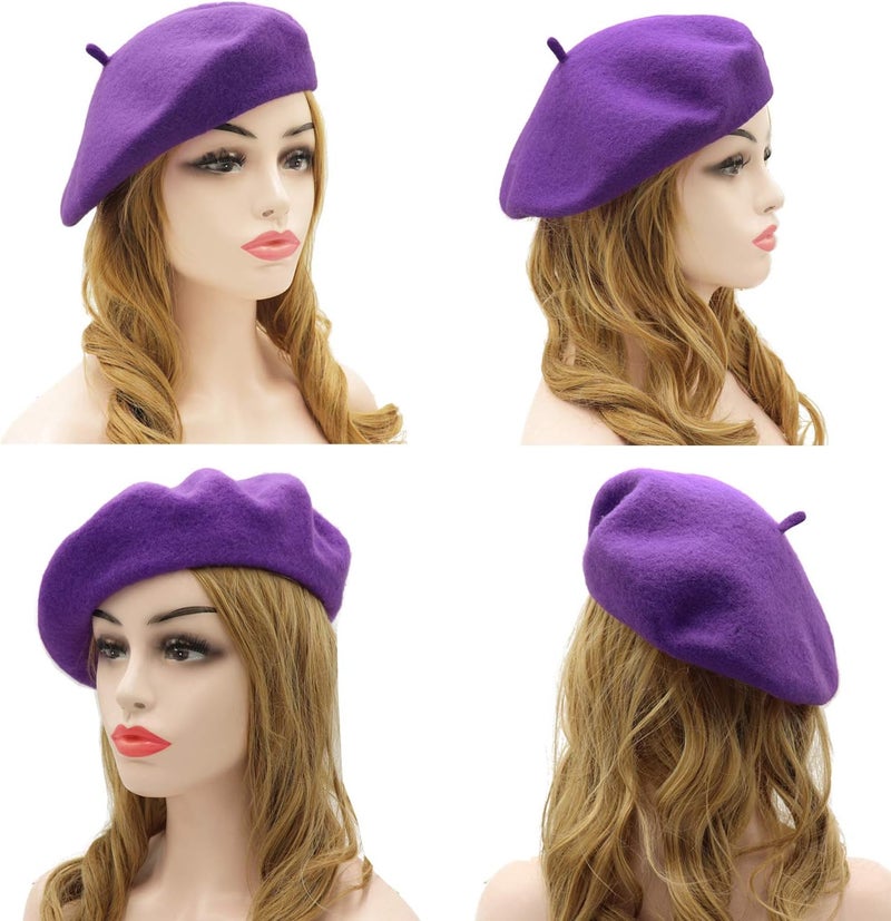 Wheebo Wool Beret Hat,Solid Color French Style Winter Warm Cap for Women Girls Lady - Image 3