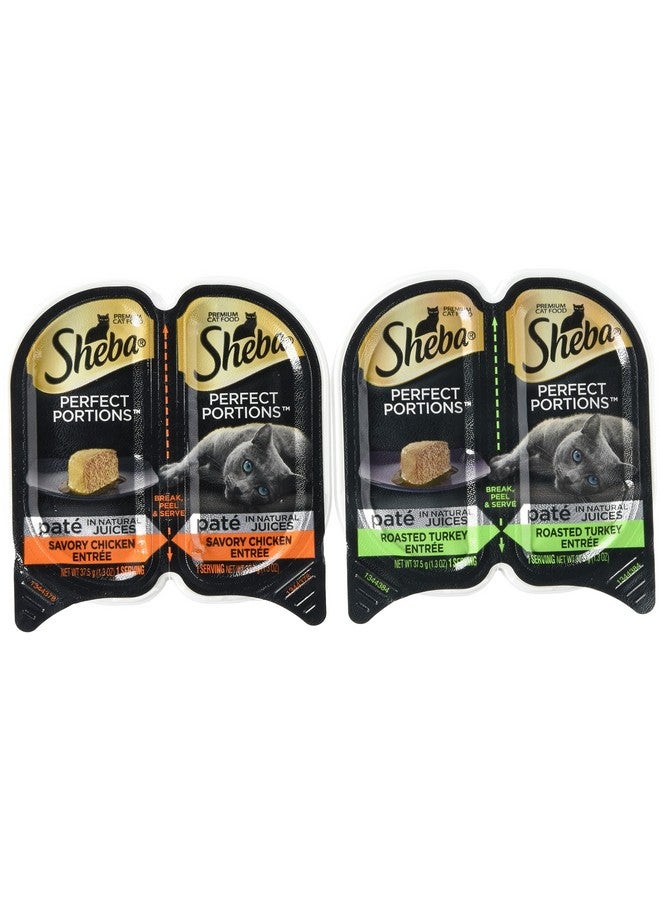 شيبا طعام القطط الرطب Perfect Portions، مكون من طبق دجاج لذيذ وطبق ديك رومي مشوي، (12) صينية مزدوجة سعة 2.6 أونصة - Image 1