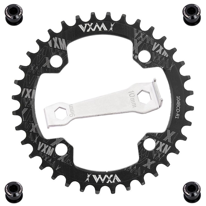 YBEKI 104BCD Chainring - CNC 7075-T6 Aluminum Narrow-Wide Round Chainwheel for MTB/Road Bikes (32-52T) | Compatible with Shimano/SRAM 8-11 Speed | Ultra-Light | Anti-Drop Design (Black, 34T) - Image 1