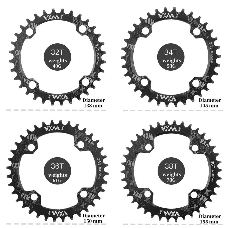YBEKI 104BCD Chainring - CNC 7075-T6 Aluminum Narrow-Wide Round Chainwheel for MTB/Road Bikes (32-52T) | Compatible with Shimano/SRAM 8-11 Speed | Ultra-Light | Anti-Drop Design (Black, 34T) - Image 2
