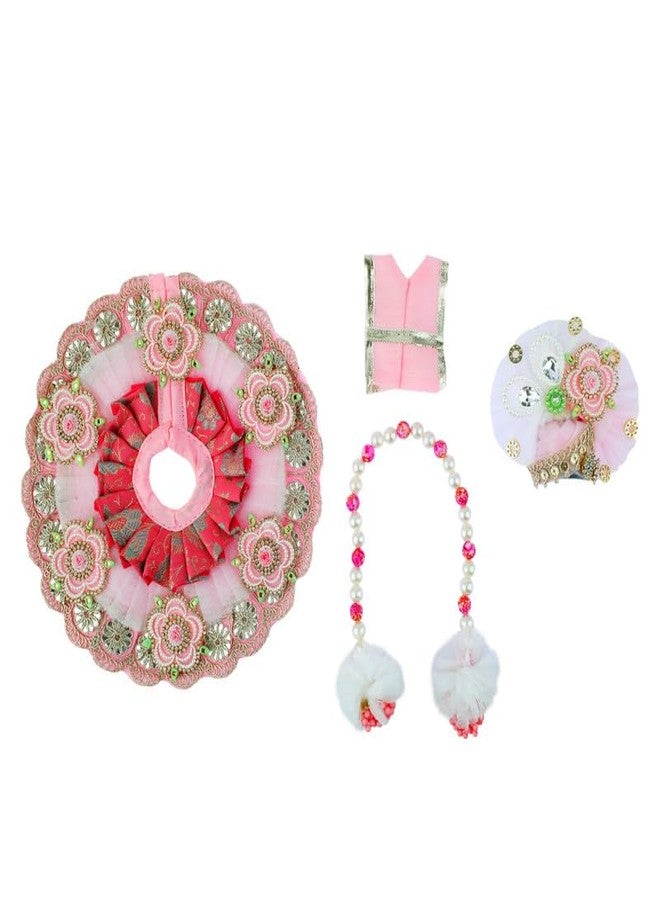 أديتري_كرييشن فستان Laddu Gopal من القماش Bhagwan Poshak of God Bal Gopal Kanha Krishna Kanhaiya Dev Vastra مع Mukut لتمثال أيدول معدني لمهرجان Janmashtami الهندي التقليدي (الحجم: - 2-4 No.Dia- 8") (وردي) - Image 2