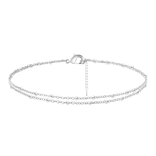 Kyerlyn Silver Layered Dot Anklets Dainty Bead chain Ankle Bracelet Satellite Chain Anklets Cute Beaded Boho Beach Foot Chain Anklet Summer Foot Jewelry for Women - Image 1
