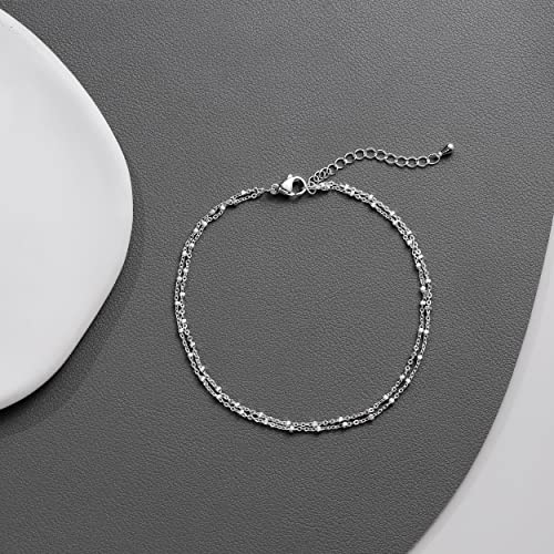 Kyerlyn Silver Layered Dot Anklets Dainty Bead chain Ankle Bracelet Satellite Chain Anklets Cute Beaded Boho Beach Foot Chain Anklet Summer Foot Jewelry for Women - Image 4