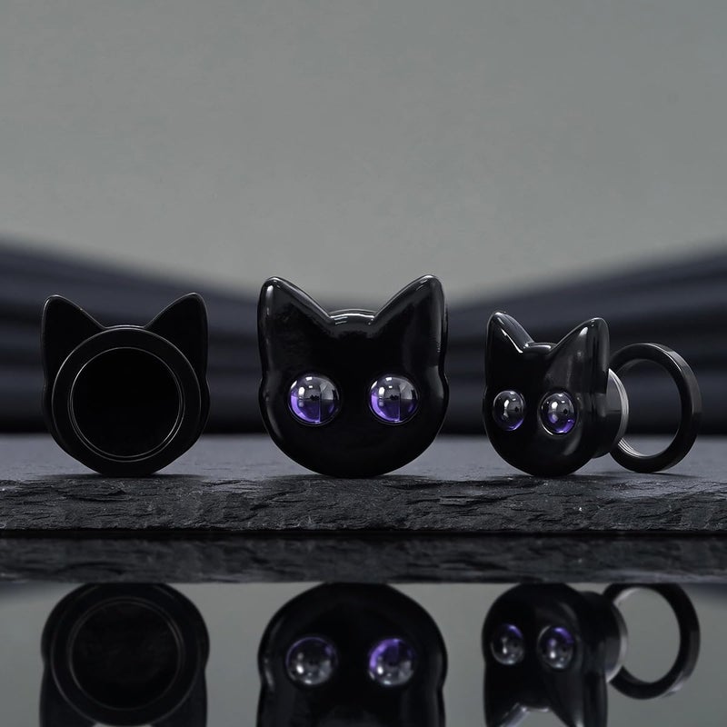 COOEAR Black Cat Ear Gauges, Unique Cartoon Ear Plugs, Stainless Steel Ear Tunnels 00g(10mm). - Image 5