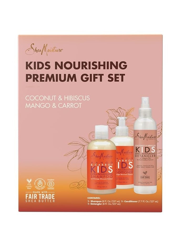 رطوبة الشيا مجموعة العناية بالشعر للأطفال من SHEA MOISTURE - تتضمن شامبو مغذي للغاية للأطفال بنكهة المانجو والجزر 8 أونصة، وبلسم مغذي للغاية للأطفال 8 أونصة، ومزيل تشابك الشعر بنكهة جوز الهند والكركديه 8 أونصة  - Image 2