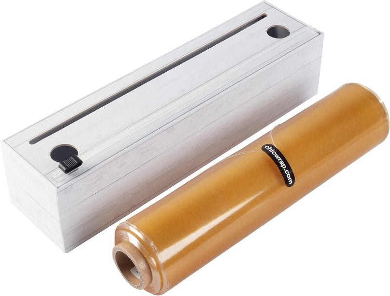 ChicWrap Shiplap Refillable Plastic Wrap Dispenser - Includes One 12" x 750' Roll of Professional Grade Plastic Wrap - BPA Free and Kosher Certified - Reusable Dispenser w/Slide Cutter - Image 1
