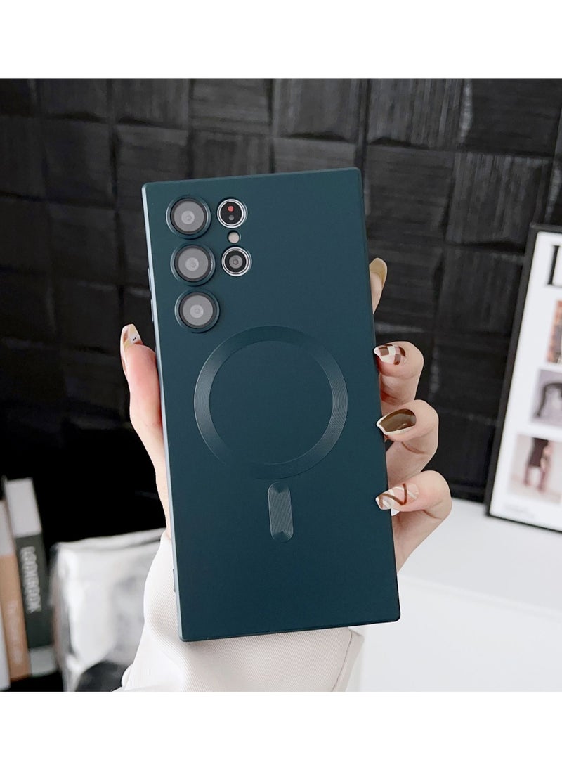 Magsafe Samsung Galaxy S22 Ultra Mobile Phone Case Magnetic Absorption Wireless Charging with Lens Film Soft Cover Green  - Image 1