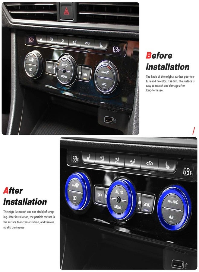 Auovo AC Knob Covers Compatible with Volkswagen VW Accessories Tiguan Taos Jetta Passat Atlas Golf R Beetle Aluminum Alloy Air Conditioning Knob Trims Air Climate Control Rings (Blue) - Image 5