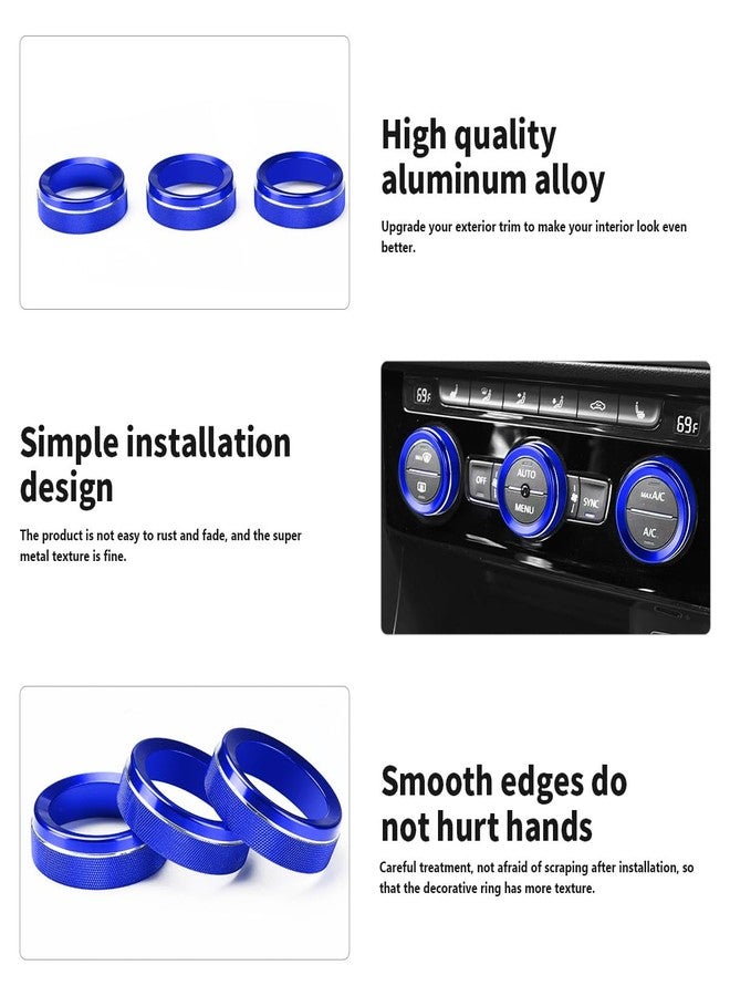 Auovo AC Knob Covers Compatible with Volkswagen VW Accessories Tiguan Taos Jetta Passat Atlas Golf R Beetle Aluminum Alloy Air Conditioning Knob Trims Air Climate Control Rings (Blue) - Image 4