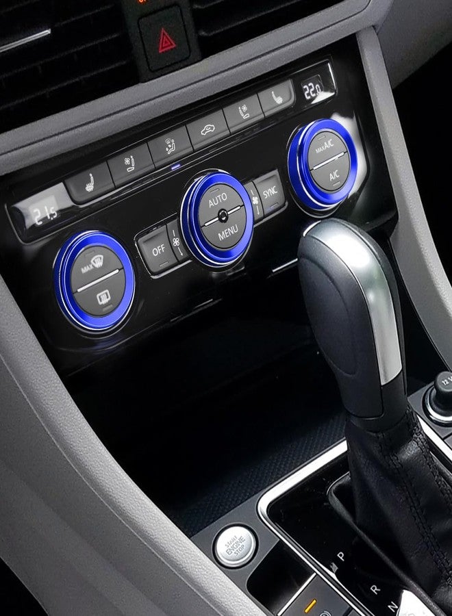 Auovo AC Knob Covers Compatible with Volkswagen VW Accessories Tiguan Taos Jetta Passat Atlas Golf R Beetle Aluminum Alloy Air Conditioning Knob Trims Air Climate Control Rings (Blue) - Image 3