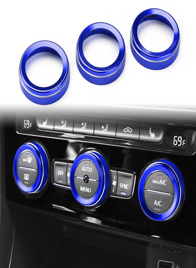 Auovo AC Knob Covers Compatible with Volkswagen VW Accessories Tiguan Taos Jetta Passat Atlas Golf R Beetle Aluminum Alloy Air Conditioning Knob Trims Air Climate Control Rings (Blue) - Image 1