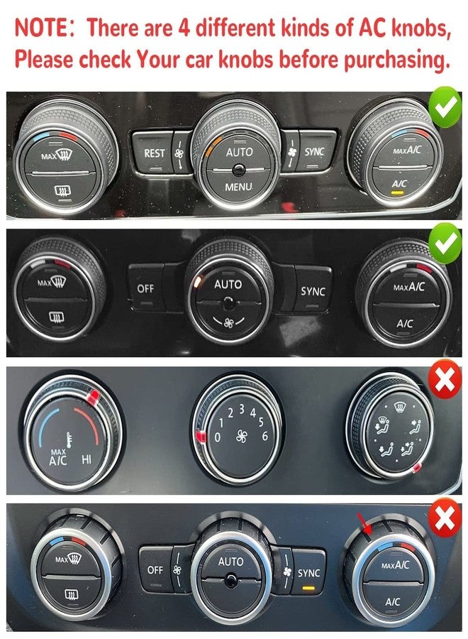 Auovo AC Knob Covers Compatible with Volkswagen VW Accessories Tiguan Taos Jetta Passat Atlas Golf R Beetle Aluminum Alloy Air Conditioning Knob Trims Air Climate Control Rings (Blue) - Image 2
